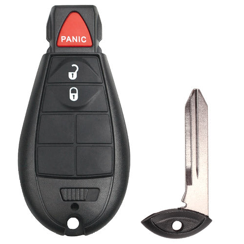 New replacement aftermarket 3 button keyfob transmitter M3N5WY783X for Dodge, Chrysler, Jeep, and Volkswagen with emergency insert key blade.